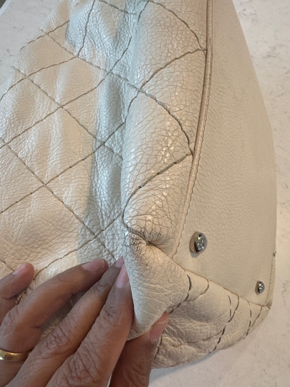 CHANEL Cream Quilted Drawstring Hobo with Charm - Picture 8 of 13